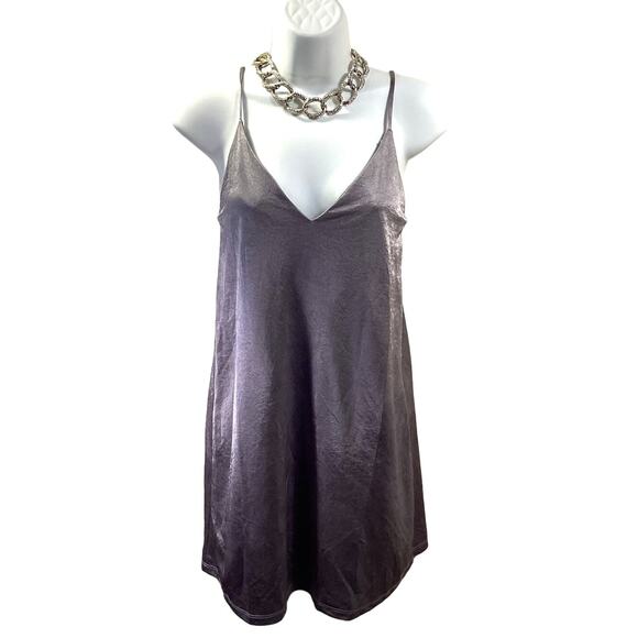 ZARA Silver Metallic Mini Stretch Shift Slip Evening Party Dress Y2K Look S Sexy - Picture 1 of 9